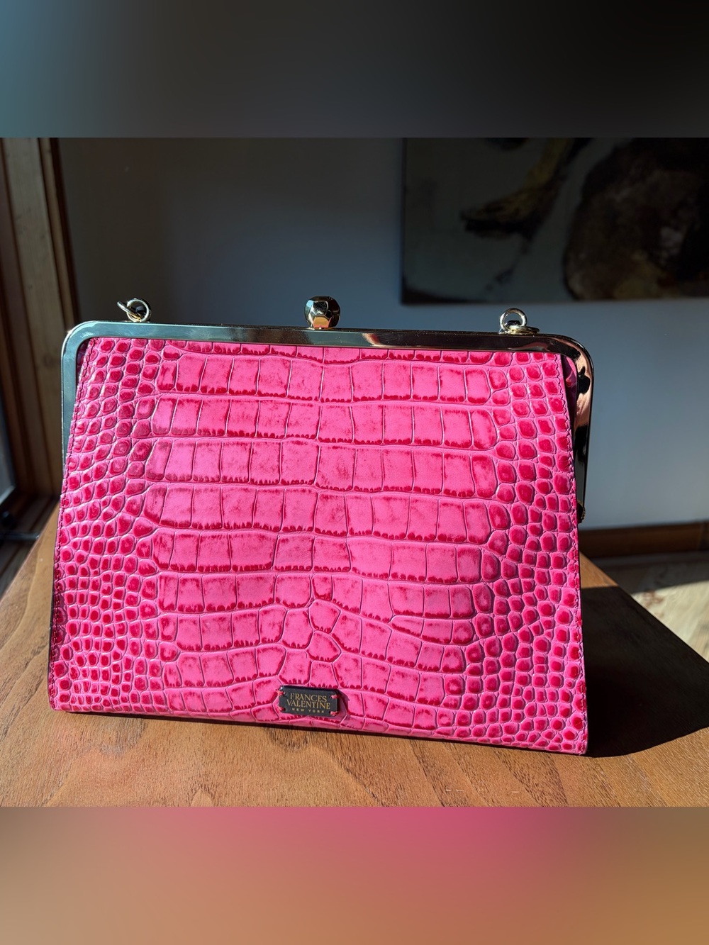 Frances Valentine Hot Pink Jackie Croc-Embossed Frame Bag
